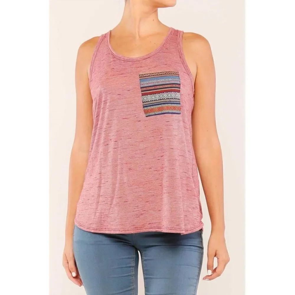 Womens Lime N Chili Sarape Southwestern Heathered Tank Top - Sz S
